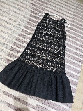 RED Valentino Black Lace Overlay Dress with Ruffle Hem
